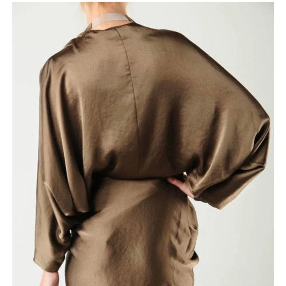 Alexander Wang Satin Charmeuse Batwing Halter Dress $1600 size 6 - Picture 3 of 12